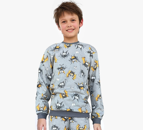 Chlapecké pyžamo Cornette Bat 2 264/182, 263/182 šedé - bavlna, dlouhý rukáv, vzor netopýra