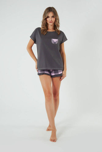 Arete Dámské pyžamo s krátkým rukávem, šortky Italian Fashion - grafit/potisk