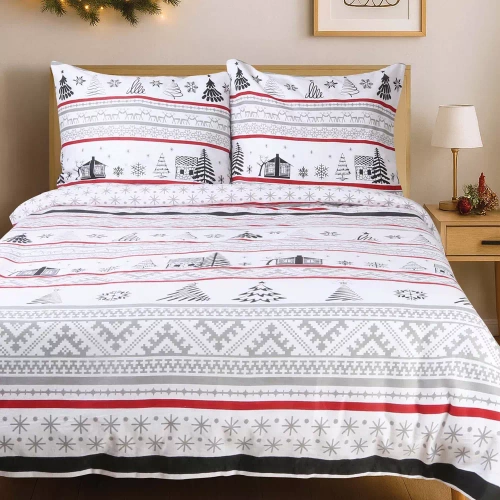 31514/1 Vánoční flanelové povlečení Flanelove Darymex šedá červená - sada 100% bavlna, hřejivá a měkká
