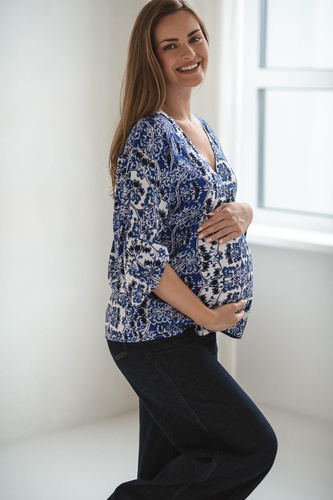 Bahama Mama Těhotenská halenka Milk&Love print Azul- viskóza, 3/4 rukáv, oversize