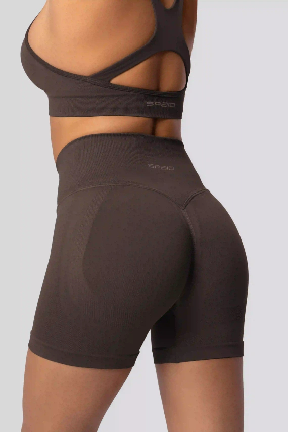 Spaio PUSH-UP PRO modelující bezešvé šortky fitness vysoký pas chocolate
