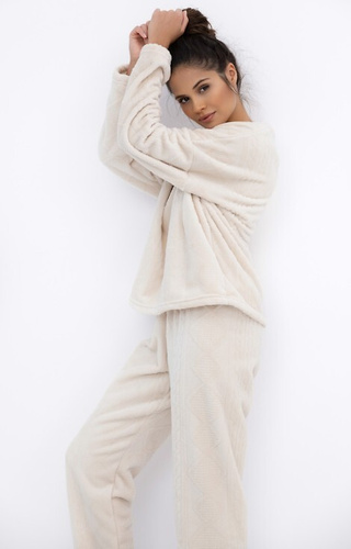 Dámské pyžamo Bridget Homewear Sensis - hřejivé, měkký úplet, barva ecru