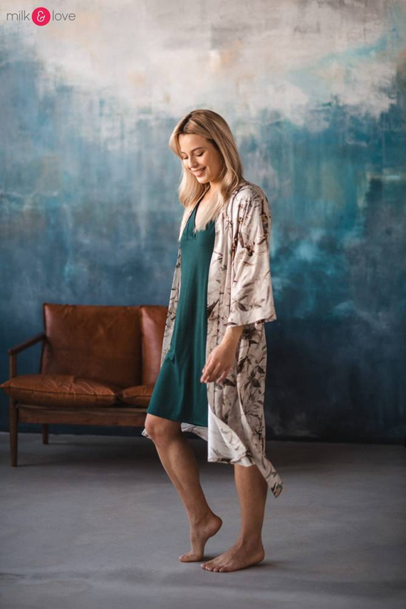 Moon bambusowa koszula nocna ciążowa i do karmienia Milk&Love butelkowa zieleń