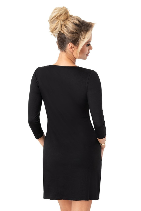 Noční košile Donna Margo černá - viskóza, krajka, 3/4 rukáv, délka před kolena