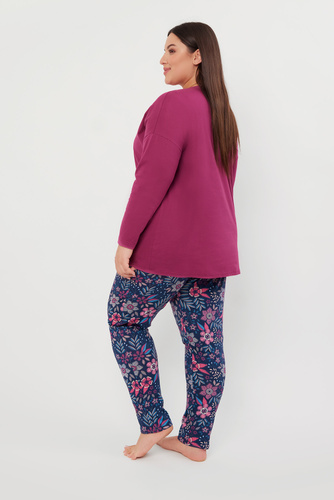 Folk Dámské pyžamo s dlouhým rukávem, dlouhé kalhoty Italská móda - ostružina/potisk