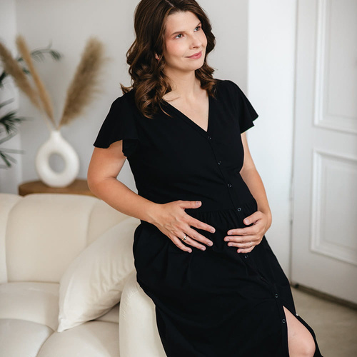 Linda Těhotenská rozepínací košile Eevi černá - na kojení, elastická, prodyšná, polská kvalita