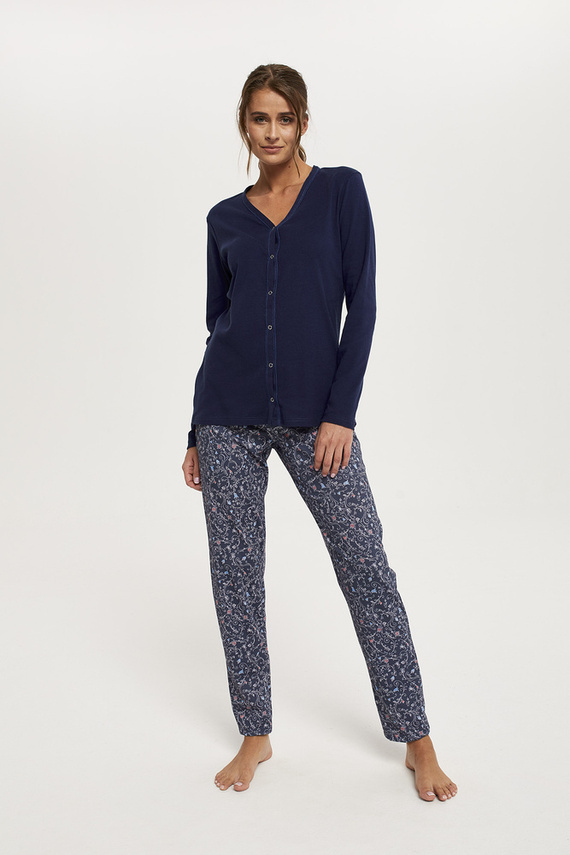 Sajna Dámské pyžamo s dlouhým rukávem a dlouhými kalhotami Italian Fashion - námořnická modř/potisk