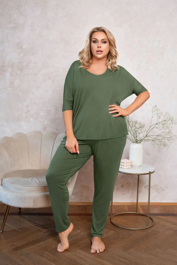 Dámská souprava s krátkým rukávem Paramo, délka. kalhoty Italian Fashion - khaki