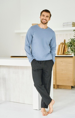 3474 Lorenzo Taro pánské pyžamo modré - bavlna, dlouhé kalhoty, kapsy