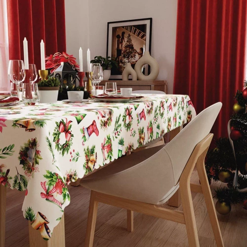 C03 Vánoční ubrus červený Markizeta - voděodolný, elegantní, lesklá výroba