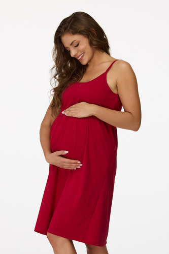 ne. 26 Těhotenská noční košile Senizo bordó 100% bavlna, kojící zip, ramínka