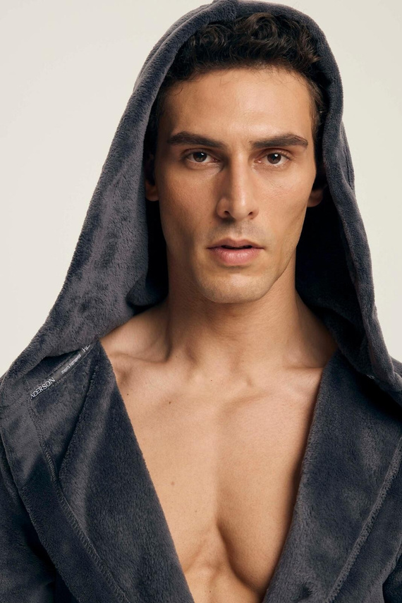 Pánský župan Henderson 43447 Vocal grey - kapuce, teplý úplet, pohodlí a elegance