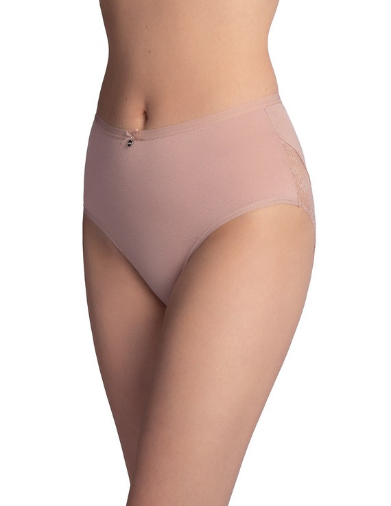 Figi midi lososová-mocca LAMA L-VIS 1602 MD vysoké viskózové s krajkou 2-pak