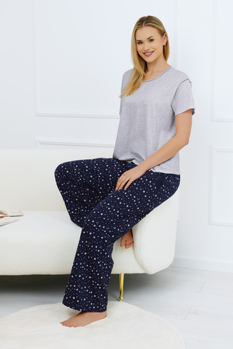 Arugia Dámské pyžamo s krátkým rukávem a dlouhými kalhotami Italian Fashion - melanž/potisk