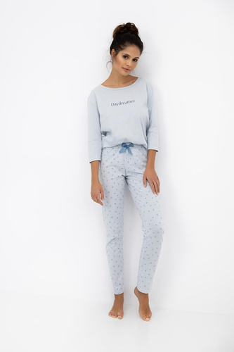 Daydreamer Sensis dámské 3/4 pyžamo holubice - bavlněné modré pyžamo s dlouhými kalhotami