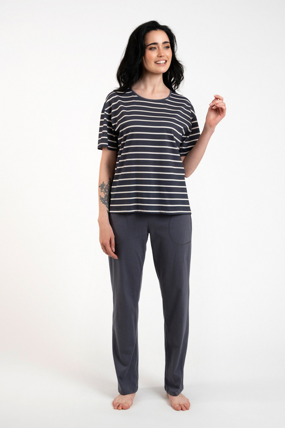 Betty Dámské pyžamo s krátkým rukávem a dlouhými kalhotami Italian Fashion - grafitový/grafitový potisk