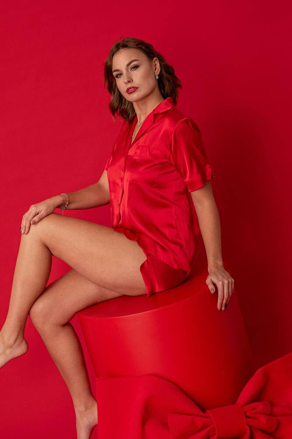 762 Cordelia Dámské pletené pyžamo De Lafense - červené