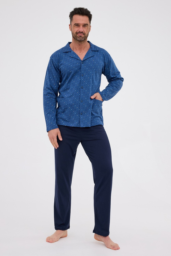 114/78 Pánské pyžamo Cornette | Otevřená přední část, 100% bavlna, límec a kapsy
