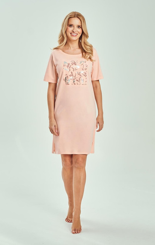 Dámská noční košile 3554 Valentina Taro apricot - 100% bavlna, potisk, krátký rukáv, pohodlná a prodyšná