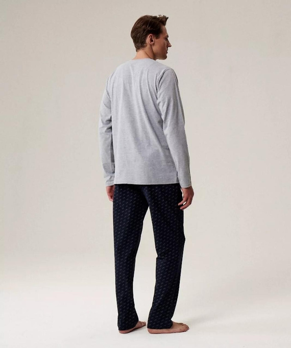 Pánské pyžamo NMP-390 Atlantic grey navy blue - bavlněné, s dlouhým rukávem, pohodlné a teplé pro chladnější noci