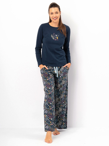 Dámské pyžamo Key LNS 571 dark sea - bavlněné, s dlouhým rukávem, elegantní