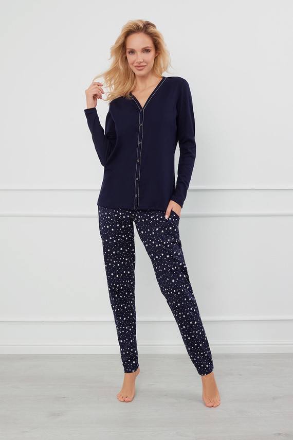 Libra Dámské pyžamo s dlouhým rukávem a kalhotami Italian Fashion - námořnická modř/potisk