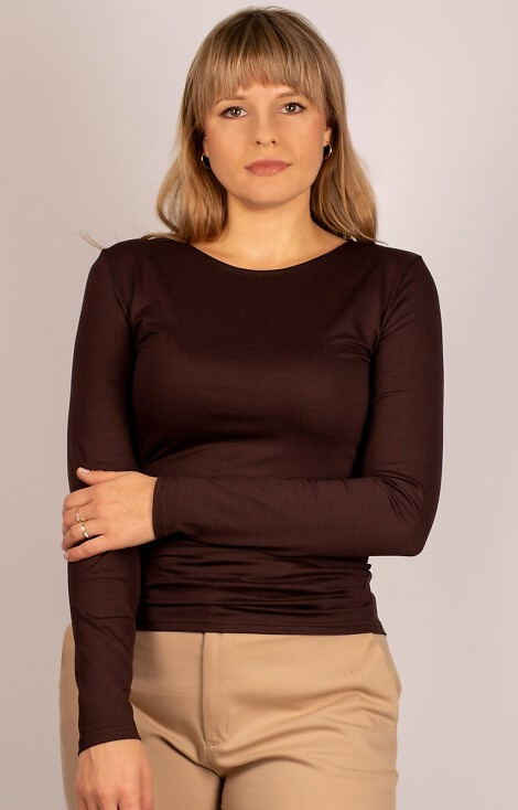 Manati Dámská halenka s dlouhým rukávem Babell hnědá - viskóza s elastanem