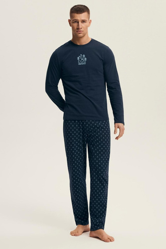 Henderson Core 43478 Svěží modré pánské pyžamo - bavlna, dlouhý rukáv, elegantní balení