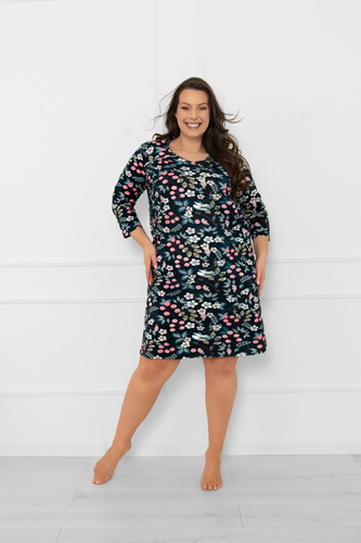 Dámská bavlněná noční košile s 3/4 rukávy Lucja - květinový vzor Italian Fashion