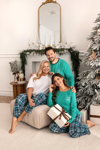 Pánské zelené pyžamo Regina 507 - bavlněné dlouhé tričko s potiskem a kostkované kalhoty