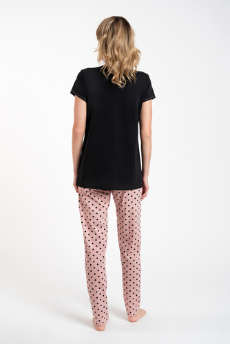 Buscato Dámské pyžamo s krátkým rukávem, dlouhé kalhoty Italian Fashion černá/potisk