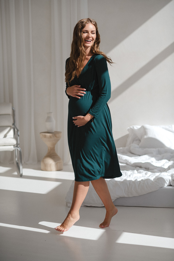 Star Light Těhotenská a kojící bambusová noční košile 7/8 Milk&Love bottle green - prodyšná, pro nemocnici, pohodlné kojení