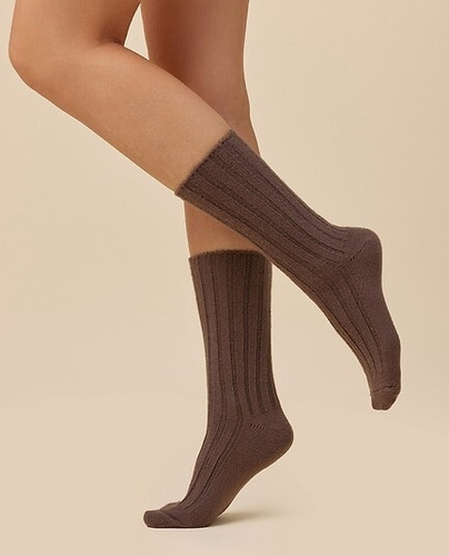 Dámské ponožky Gabriella SW/069 cacao - merino vlna, žebrované, s netlačícím páskem