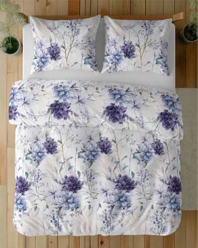 5222 A Pościel satynowa akwarelowe kwiaty w odcieniach lawendy Detexpol
