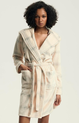 43596 Danna dámský župan Henderson bílý - s kapucí, kostkovaný