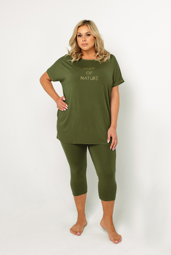 Dámské pyžamo Natura s krátkým rukávem a 3/4 kalhotami Italian Fashion - khaki barva