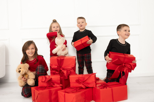 Dětské pyžamo Rusoli Italian Fashion dark melange - bavlna, dlouhé, vánoční vzor