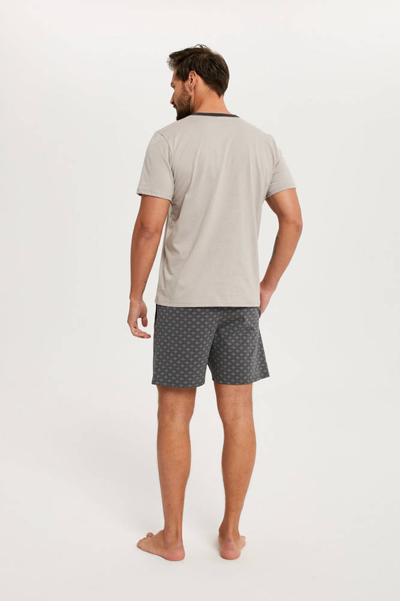 Abel Pánské pyžamo s krátkým rukávem, šortky Italian Fashion - béžová/potisk