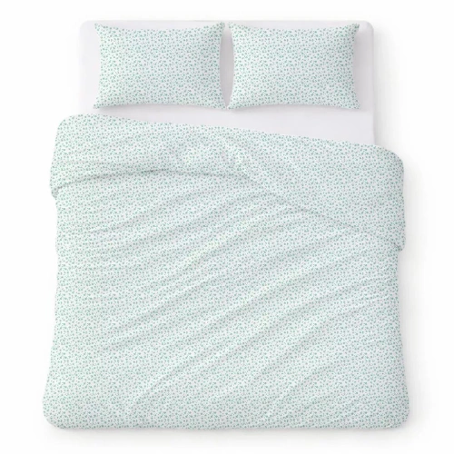 Bavlněné ložní povlečení z krepové bavlny komplet prodyšné bez žehlení white with green flowers