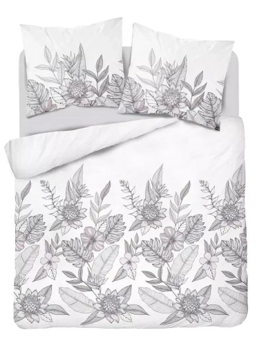 4125 B Home Satin Pościel satynowa kwiaty Detexpol biały/szary