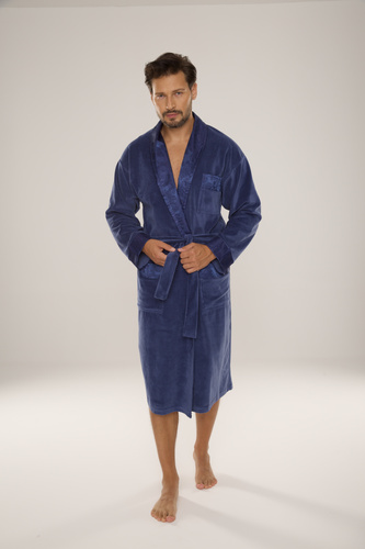 868 Noblesní pánský velurový župan De Lafense - elegantní, měkký, prémiový, džínový