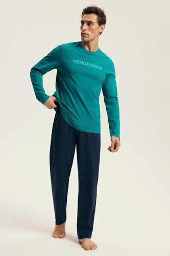 Pánské pyžamo Core 43490 Vise Henderson zelené - bavlna, dlouhý rukáv, elegantní balení