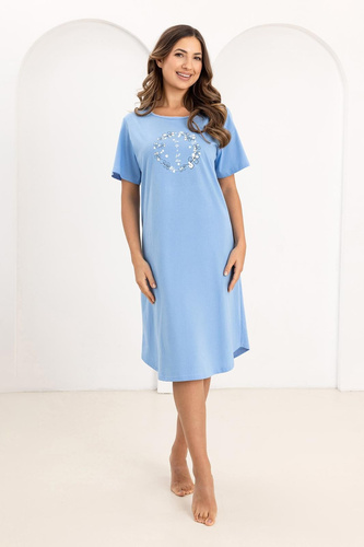 Regina 176 noční košile, bavlna, krátký rukáv, půlkulatý výstřih, potisk - modrá