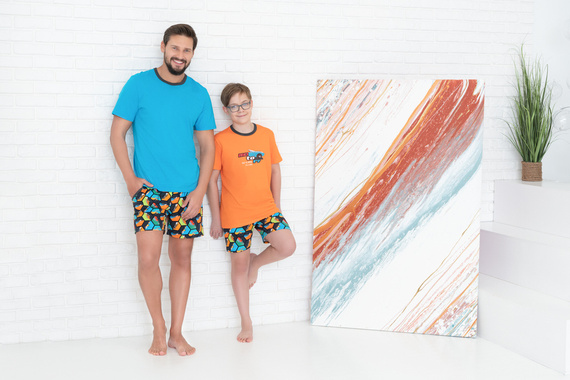 Comics Chlapecké pyžamo s krátkým rukávem, kalhoty Italian Fashion - oranžová/potisk