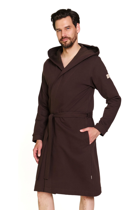 Doctor Nap 7332 - Pánský bavlněný župan s kapucí | 100% bavlna, polská výroba - hnědý