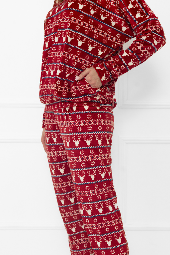 Dámská souprava Navara - fleecová souprava s vánočním vzorem se soby Italian Fashion - vínová