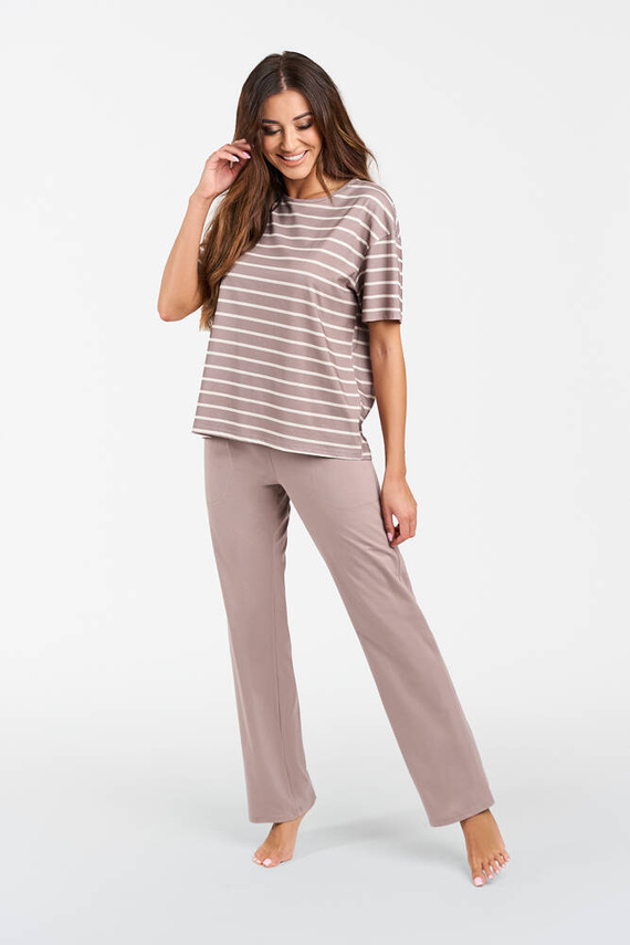 Betty Dámské pyžamo s krátkým rukávem, dlouhé kalhoty Italian Fashion - cappuccino/print cappuccino