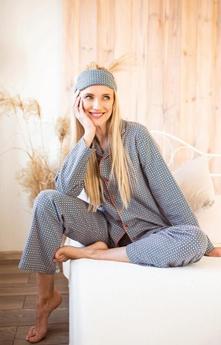 Dámské pyžamo LNS 429 Key peplite - bavlna, dlouhý rukáv, zapínání na knoflíky