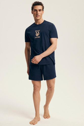 Pánské pyžamo Core 43462 Legend Henderson navy blue - bavlna, krátký rukáv, v krabici