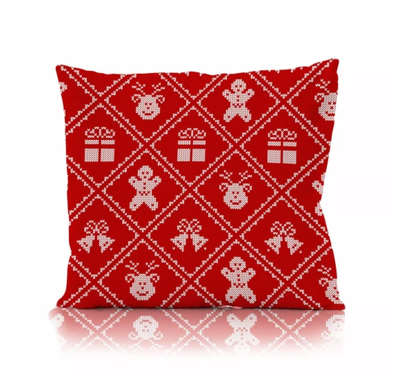 Dekorační povlak na polštářek Holly Jolly Faro Christmas - mikrovlákno, červený se vzorem vánočního svetru